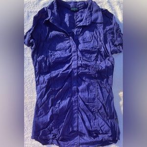 Kuhl Organic Cotton Collared Ruched Button Front Shirt Sz M Royal Blue